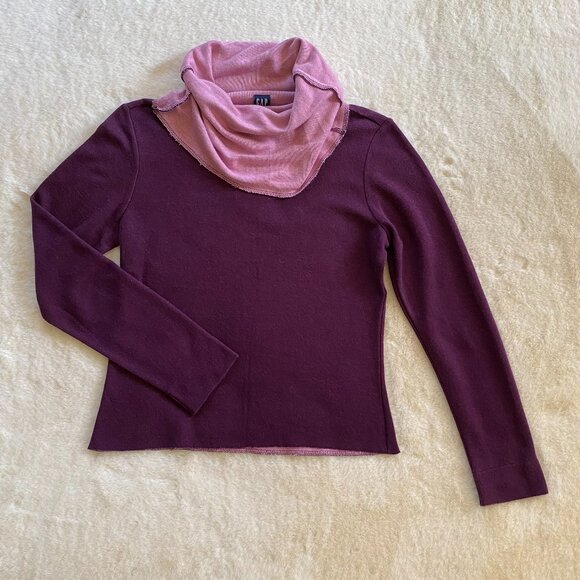 2/$18🌴 GAP Solid Purple Sweater with Pink Cowl Neck size M Wool Blend - Picture 1 of 8